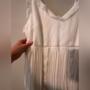 Lulu’s White Tie Shoulder Pleated Midi Dress